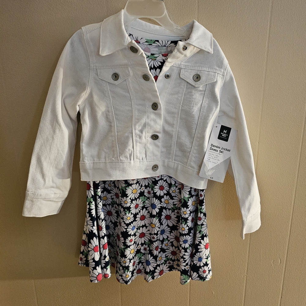 Members Mark White Jean Jacket and Black Floral Daisy Dress Set